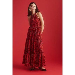 Anthropologie Red Maxi Dress Halter Neck